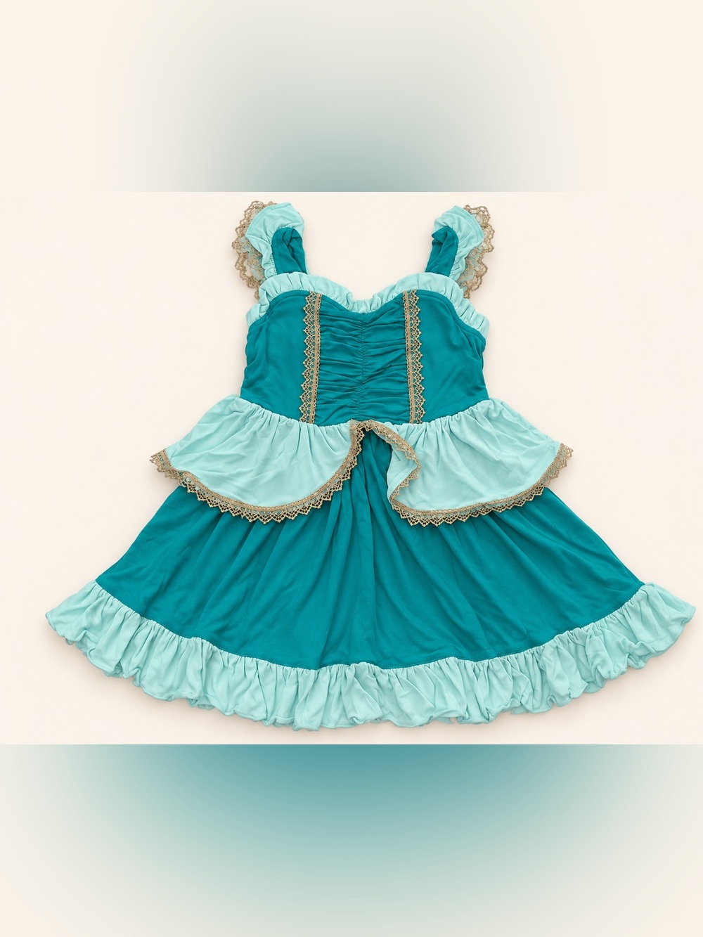 Bamboo Teal & Light Teal Ruffled Girls' Costume Dress